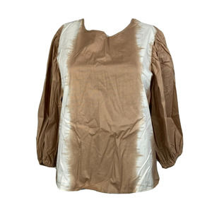 Indigo Poppy Shirt Women Sz M Brown White Cotton Top Peasant Cottage Puff Sleeve